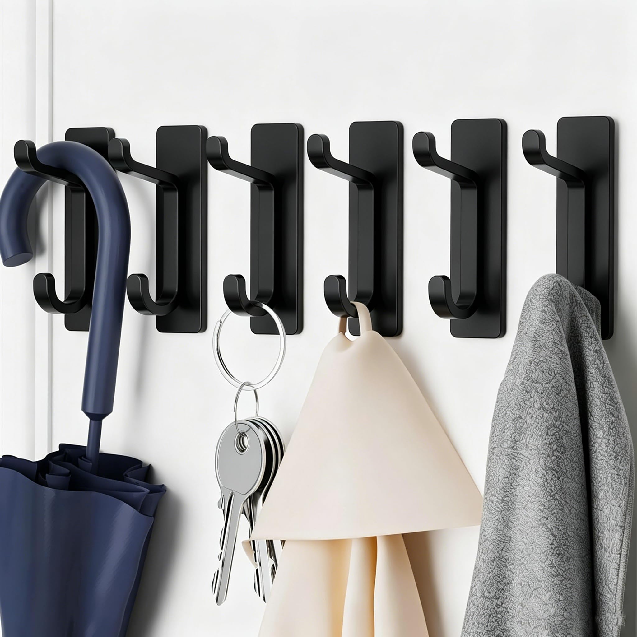 Self Adhesive Hooks for Hanging, Waterproof Towel Hook for Bathroom, Black Wall Hanger for Shower, Coat, Door, Robe, Sticky and Heavy Duty, 6-Pack 🍁 All In One Marketplace Canada