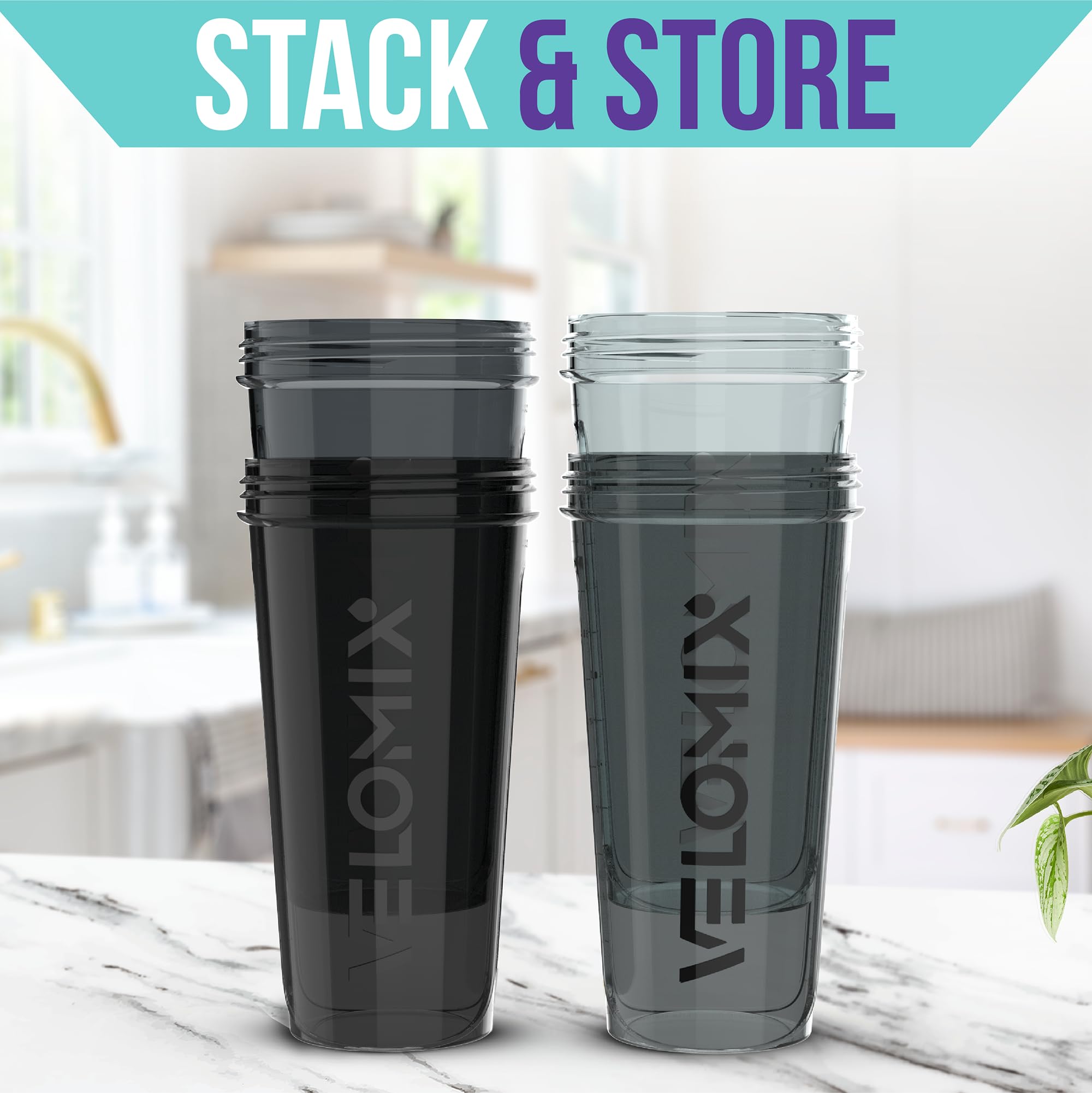 VELOMIX -4 PACK- 28 oz Protein Shaker Bottle for Protein Mixes - 4x Wire Whisk | Leak Proof Shaker Cups for Protein Shakes | Protein Shaker Bottle Pack | Protein Shake Cup(Silver Mix) 🍁 All In One Marketplace Canada