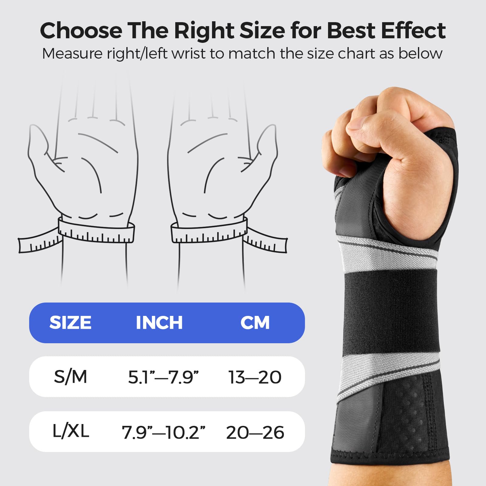 FREETOO Carpal Tunnel Wrist Brace Pro, Single-Pull Wrist Support for Sleeping with S Shape Splint, Lightweight Hand Brace for Women Men, Tendonitis, Arthritis Pain Relief, Black/Light Gray(Right,S/M) 🍁 All In One Marketplace Canada