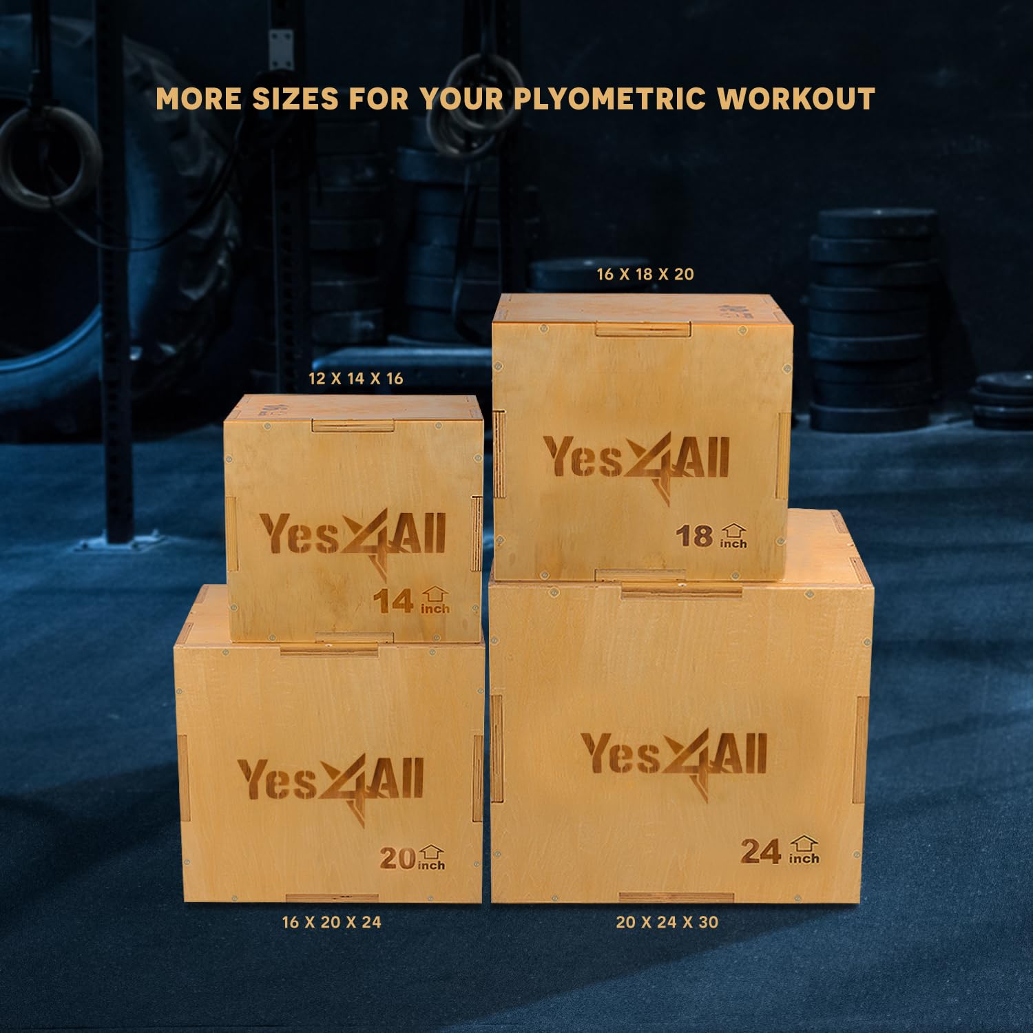 Yes4All 3-in-1 Wooden Plyo Box, Jumping Plyometric Step Platform for Home Gym, 450lb Capacity with Wide Built-in Handles (16