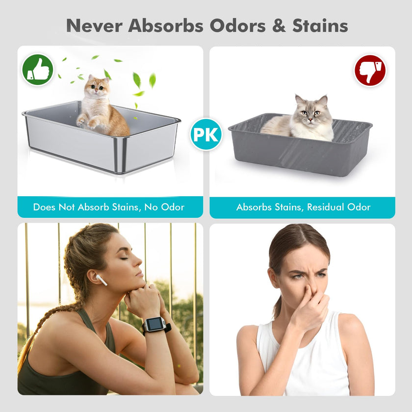 ZuHucpts Stainless Steel Cat Litter Box, Large Metal Litter Pan for Cats (20