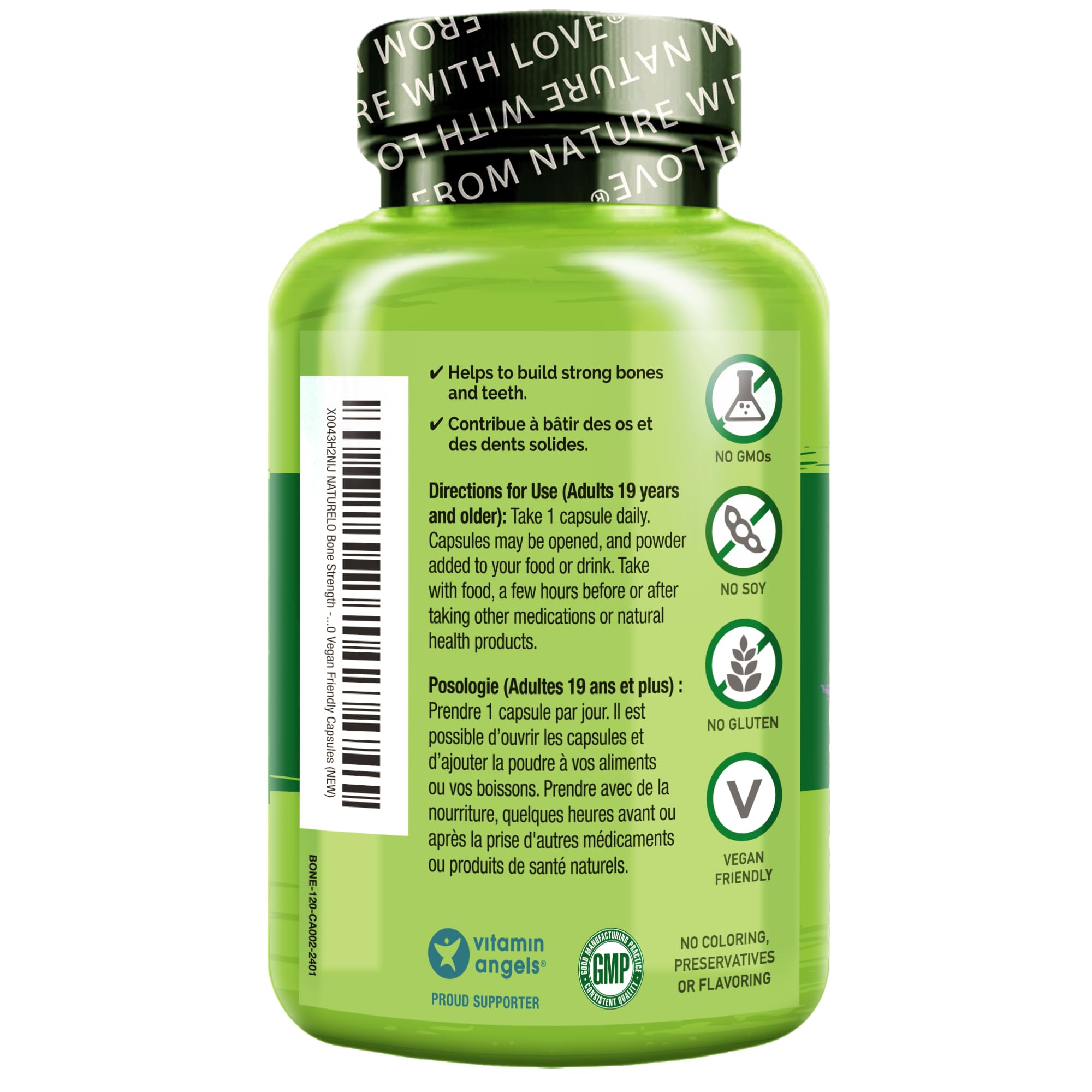 NATURELO Calcium Supplement with Vitamin C, D3, K2, Magnesium & Zinc for Bone Strength, 120 Vegetarian Capsules, with Plant-Based Calcium 600mg, Non-GMO, Soy & Gluten-Free 🍁 All In One Marketplace Canada