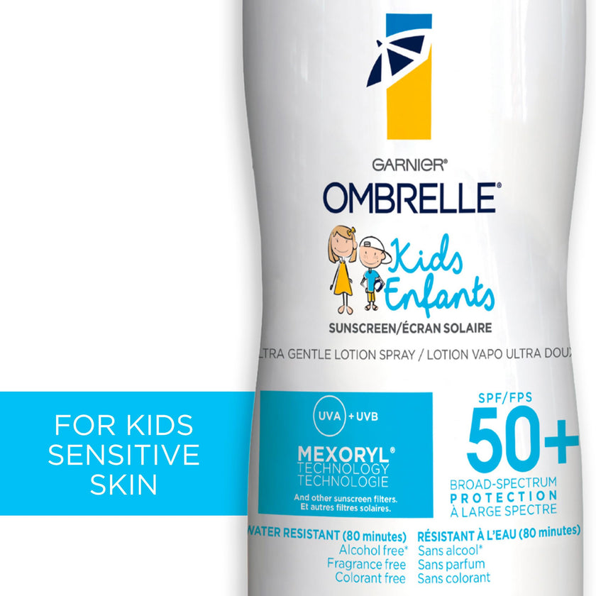 Garnier Ombrelle Kids Sunscreen Spray, SPF 50+, High Protection, Body Mist, Formulated for Sensitive Skin, Water-Resistant, Broad Spectrum UVA/UVB Protection, Non-comedogenic, 122g 🍁 All In One Marketplace Canada