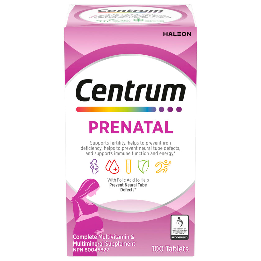 Centrum Prenatal Vitamin Tablet, Postpartum Multivitamin and Mineral Supplement, Essential Prenatal Vitamins, 100 Count (Packaging May Vary) 🍁 All In One Marketplace Canada
