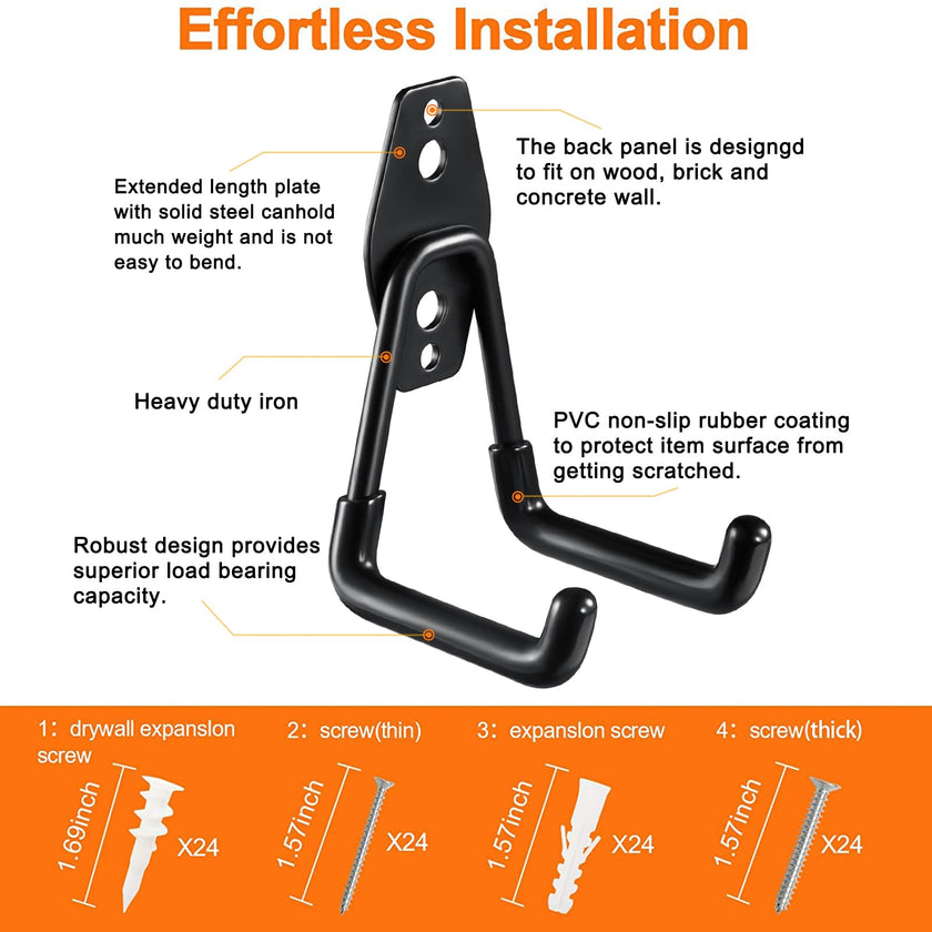 Garage Hooks Heavy Duty Utility Steel with Anti-Slip Coating Wall Mount Storage Organizer for Hanging Power and Garden Tools, Ladders, Hose, Bikes, Ropes, Bulk Items, and More (12 Pack Orange) 🍁 All In One Marketplace Canada