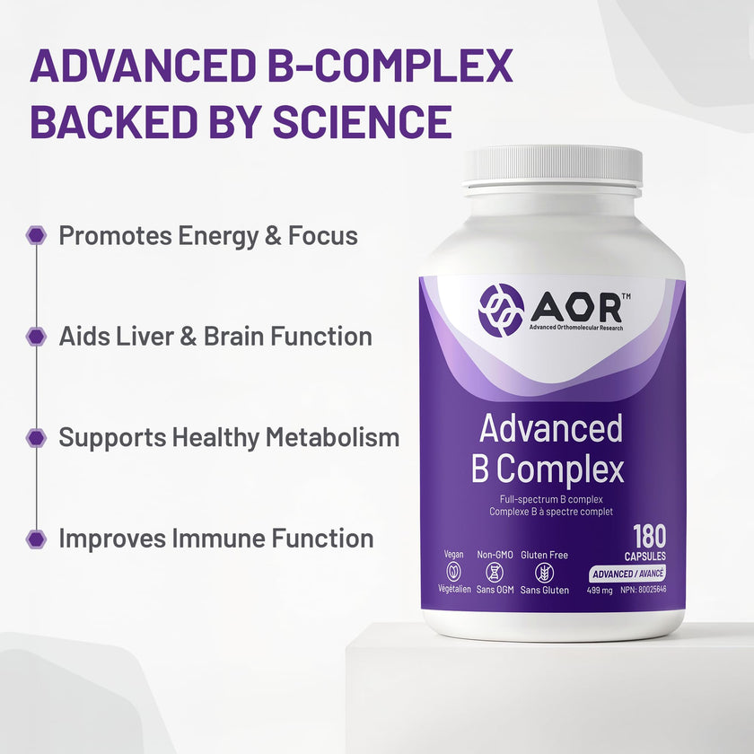 AOR Advanced B Complex Capsules, 180 Count 180-Day Supply - Full-Spectrum B Vitamin Blend with B1, B2, B3, B5, B6, B12, Inositol, Folic Acid & Biotin - Vegan, Non-GMO & Gluten-Free - Promotes Energy 🍁 All In One Marketplace Canada