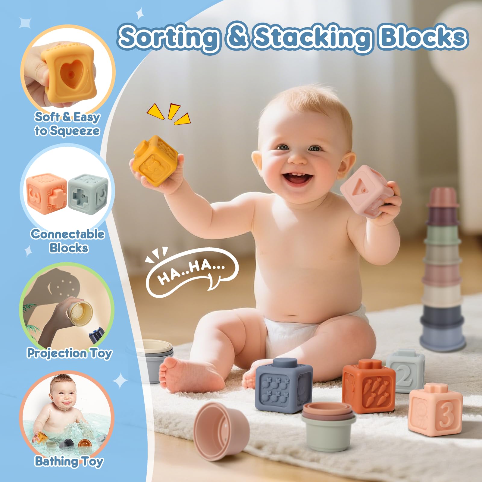 6 in 1 Baby Montessori Toys for 6-12 Months, Montessori Toys for Babies Incl Pull String Toy, Stacking Cups, Tissue Box Toy, Suction Cup Spinner Toys, Stacking Blocks, Activity Cube Gift for Boy Girl 🍁 All In One Marketplace Canada