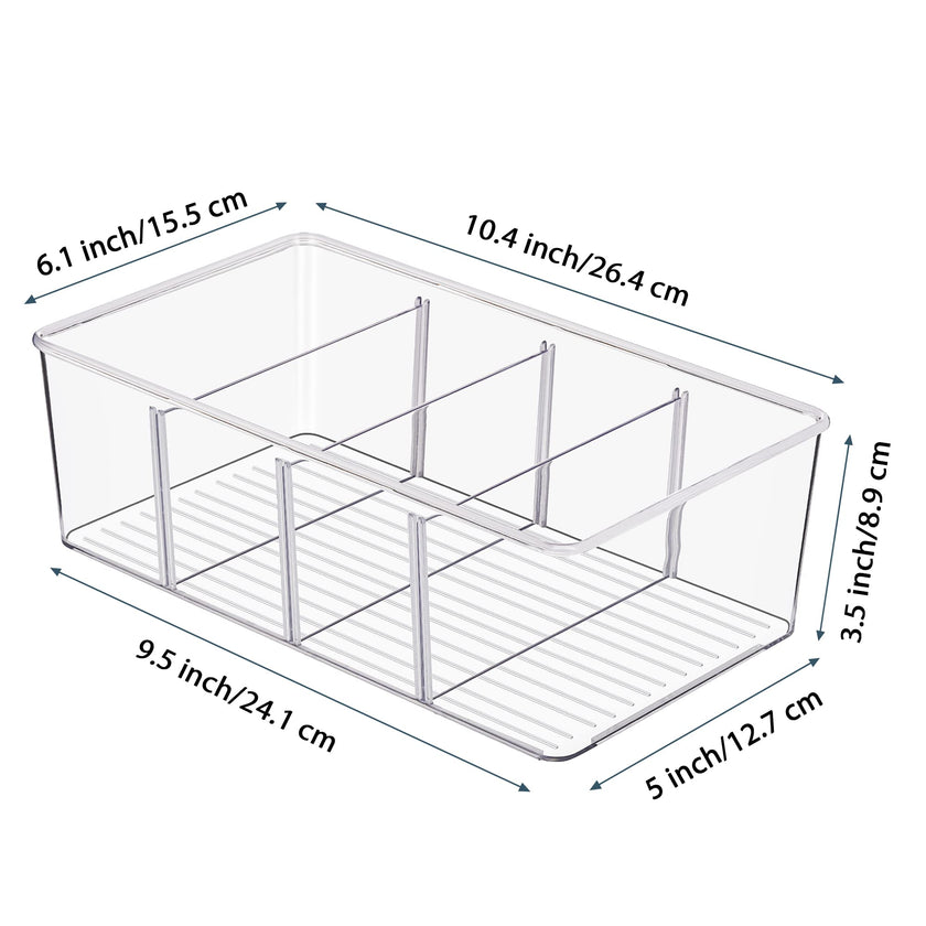 Vtopmart 4 Pack Food Storage Organizer Bins, Clear Plastic Bins for Pantry, Kitchen, Fridge, Cabinet Organization and Storage, 4 Compartment Holder for Packets, Tea, Snacks, Pouches, Spice Packets 🍁 All In One Marketplace Canada
