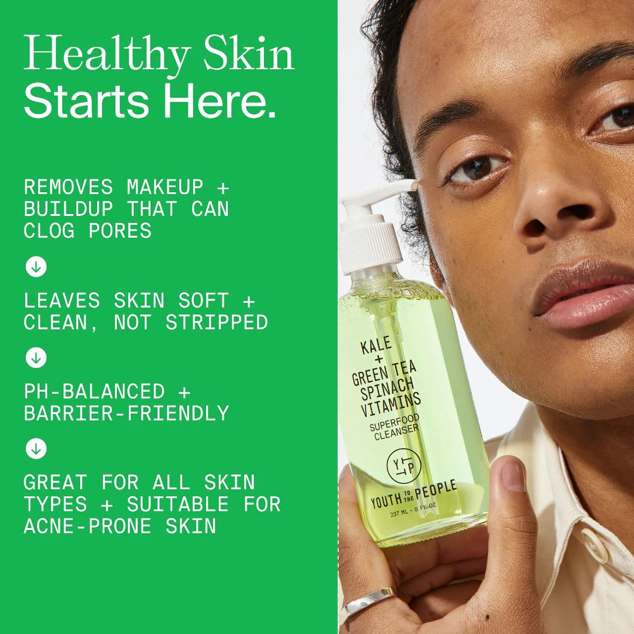 YTTP Superfood Gentle Face Cleanser - Daily Face Wash, Pore Minimizer + Makeup Remover - Lightweight & Hydrating Gel to Foaming Face Wash for Glowing Skin - Vegan Skin Care for Men & Women (8oz) 🍁 All In One Marketplace Canada