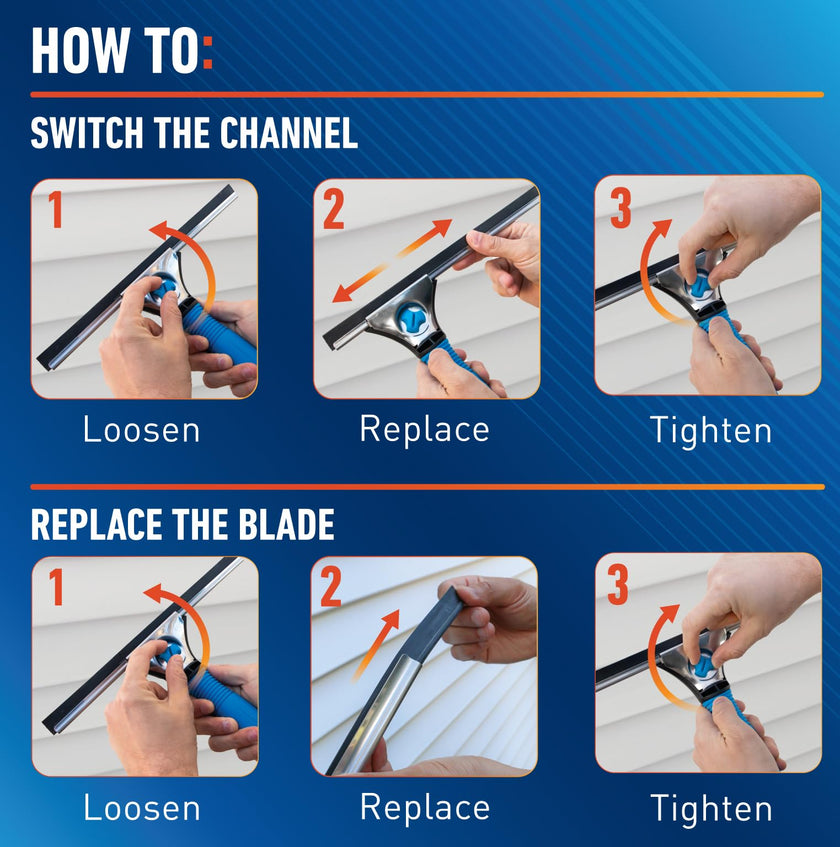 Unger Professional 18” EZ Change Window & Glass Cleaning Squeegee - Streak Free Results, Clean Large and Small Windows, with 12” Channel 🍁 All In One Marketplace Canada