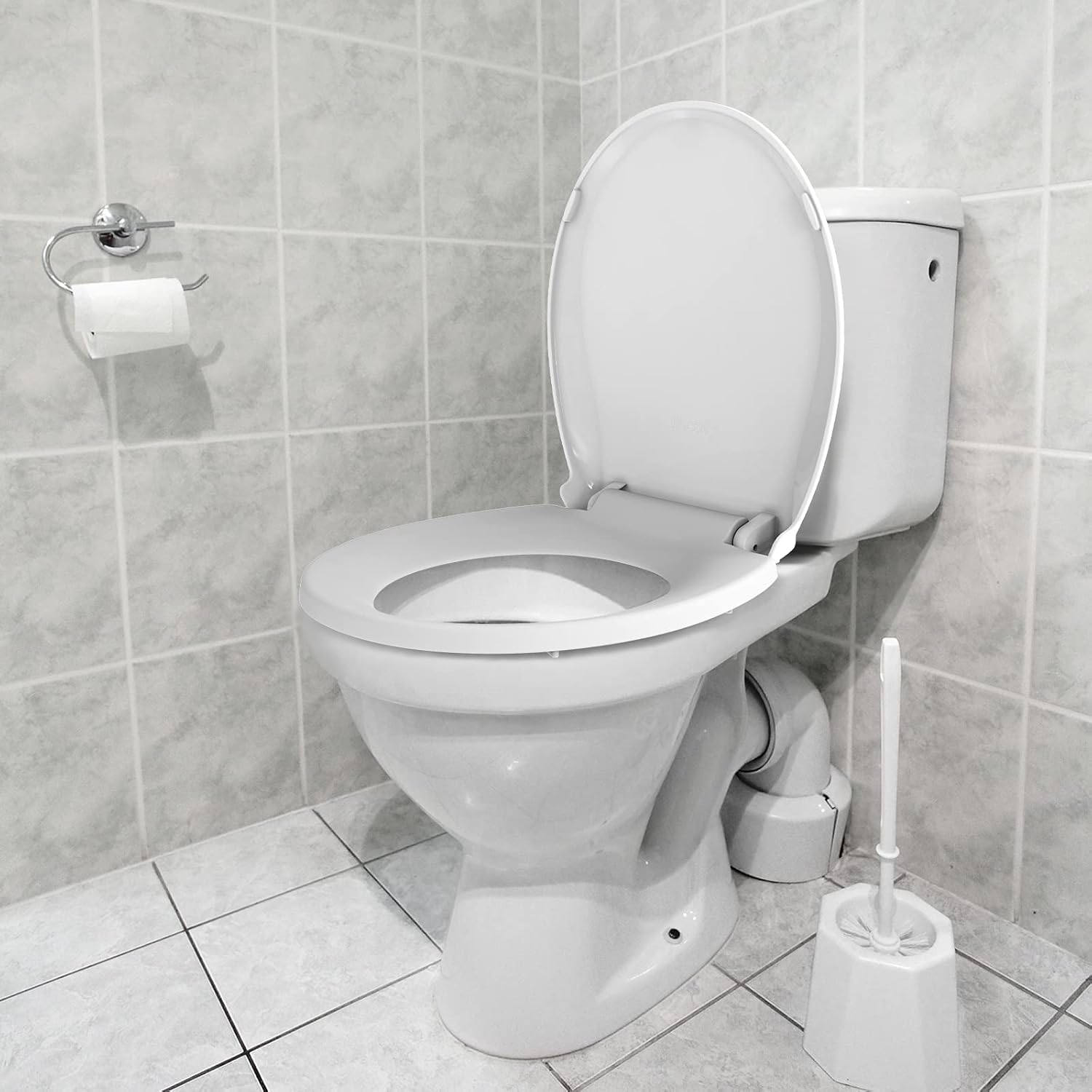 Soft Close Commercial Toilet Seat – 17 Round, Thickened White PP, Quiet Lid, Easy Install & Clean, Never Loosen, Restroom Grade, Fits Most Standard Toilets – Size: 17/19