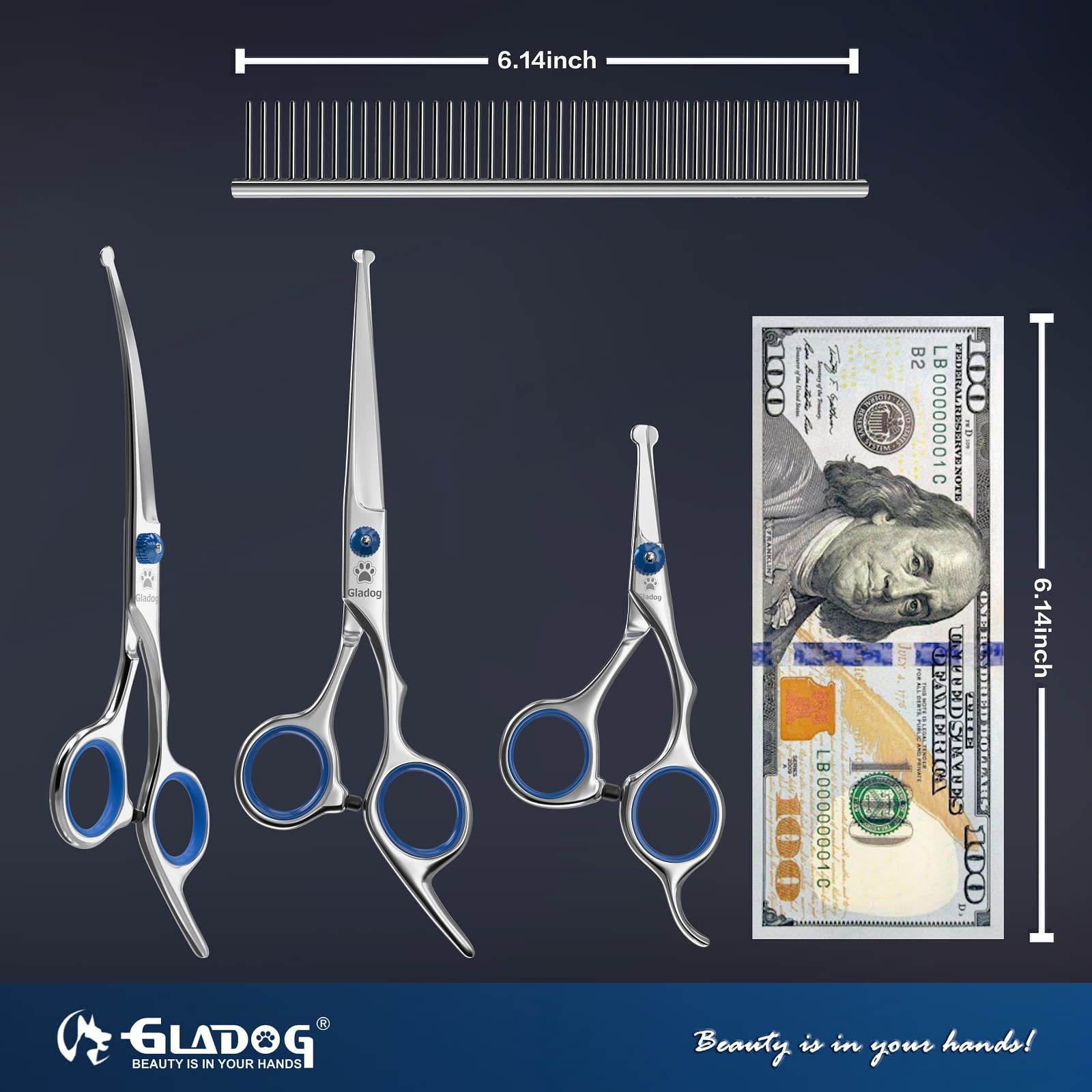 GLADOG Dog Grooming Scissors Kit with Safety Round Tips, Professional 6 in 1 Grooming Scissors for Dogs, Sharp and Durable Dog Shears for Dogs Cats Pets 🍁 All In One Marketplace Canada