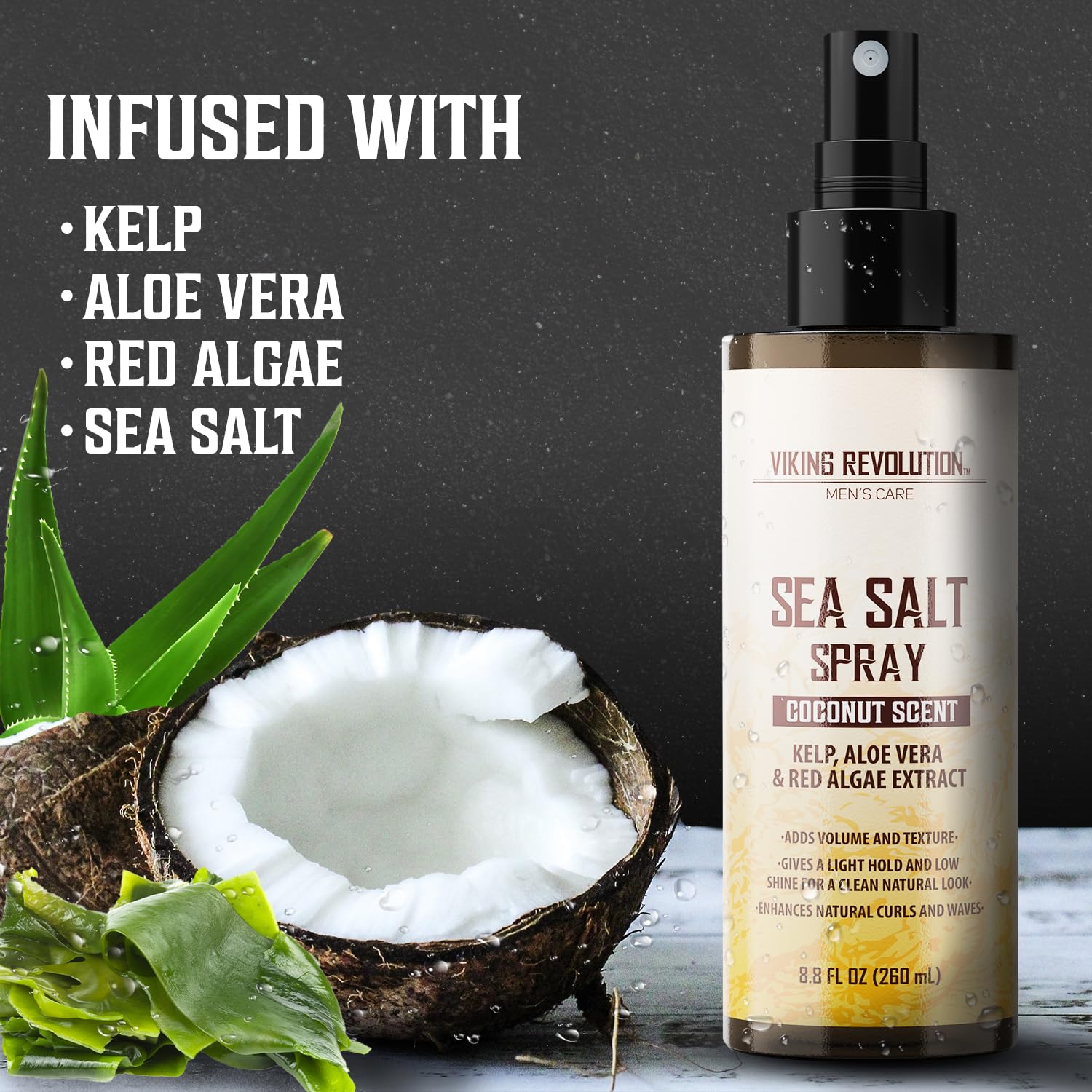 Viking Revolution Sea Salt Hair Spray for Men - Coconut - 260ml - Texturizing With Kelp, Aloe Vera & Red Algae Extract - Adds Volume & Texture for Beach Hair 🍁 All In One Marketplace Canada