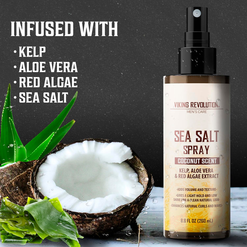 Viking Revolution Sea Salt Hair Spray for Men - Coconut - 260ml - Texturizing With Kelp, Aloe Vera & Red Algae Extract - Adds Volume & Texture for Beach Hair 🍁 All In One Marketplace Canada