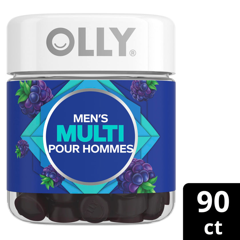 OLLY Men's Multi Gummy Supplement with no artificial flavours and colours Blackberry Blitz multivitamin to help support men's health 45 day supply 90 gummies 🍁 All In One Marketplace Canada