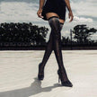 Women's Over-the-Knee Stiletto Boots – Pointed Toe Sparkle Mesh Sock Thigh High Heels
