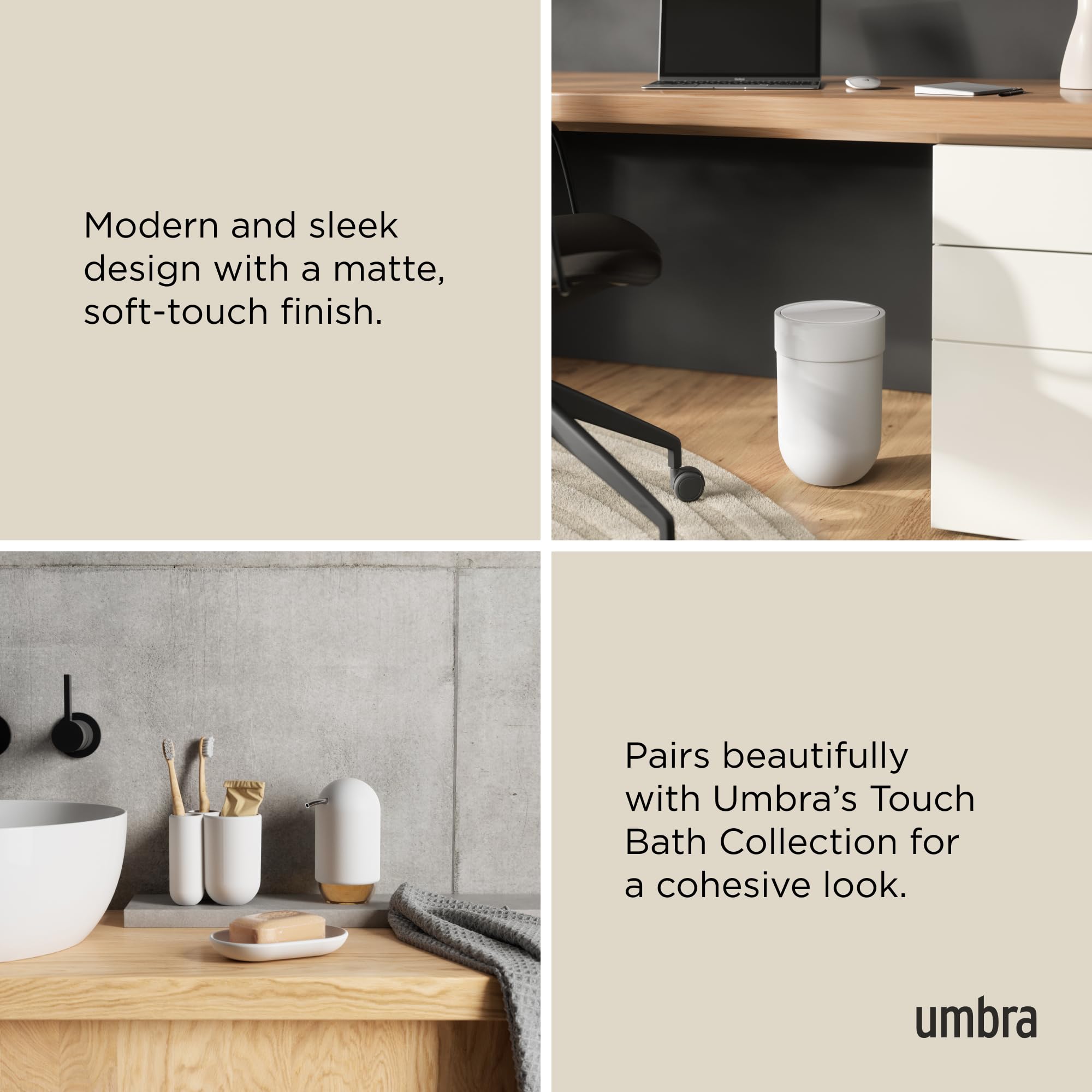 Umbra Touch Trash Can, Small 1.6-Gallon Garbage Bin with Swing Lid, Waste Basket for Bathroom or Office, White 🍁 All In One Marketplace Canada