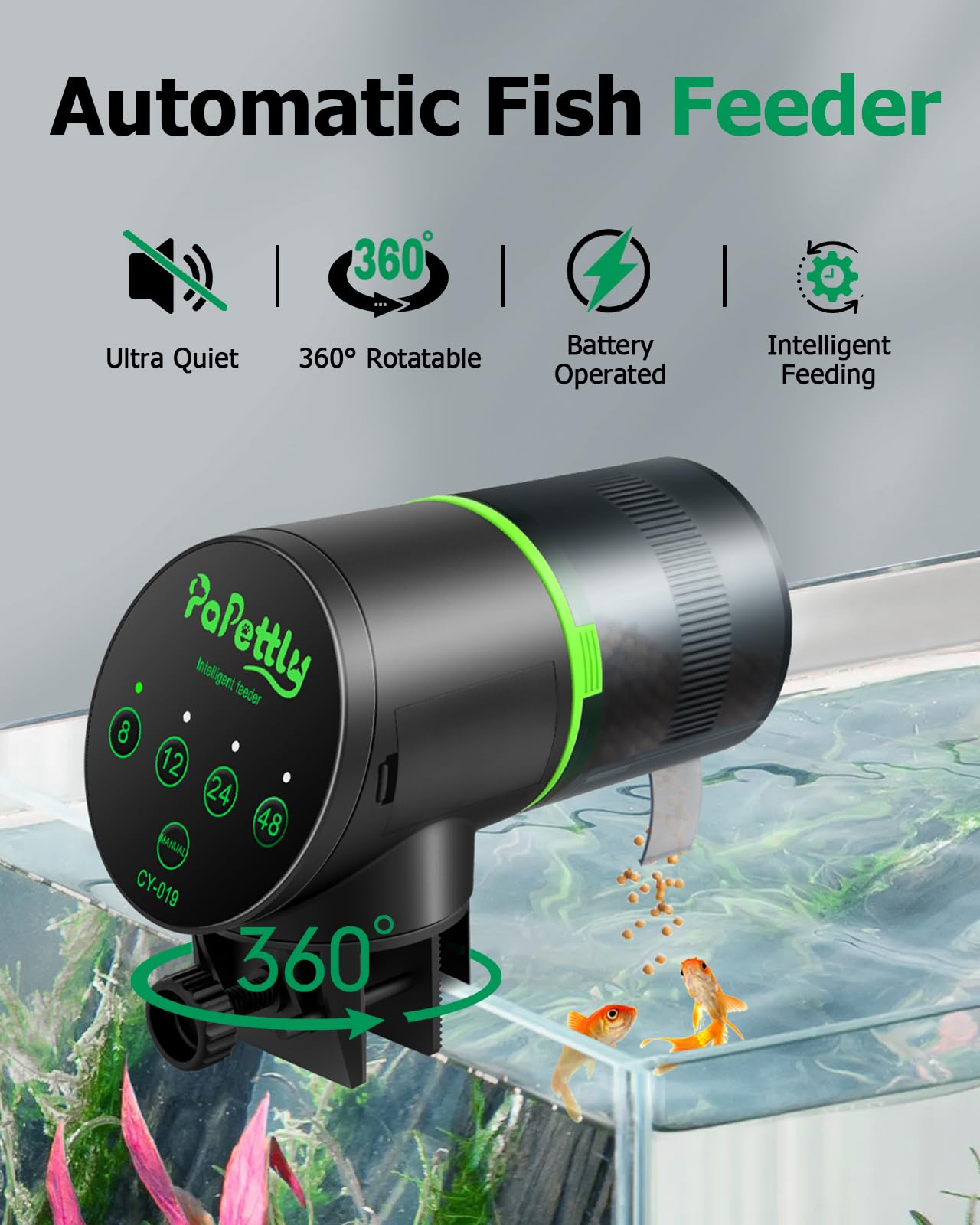 Papettly Automatic Fish Feeder for Aquarium - Battery Operated Auto Fish Food Dispenser for Fish Tank, 200ml Auto Timer Aquarium Tank Turtle Feeder, with 2 AAA Batteries and Fish Feeder Ring 🍁 All In One Marketplace Canada