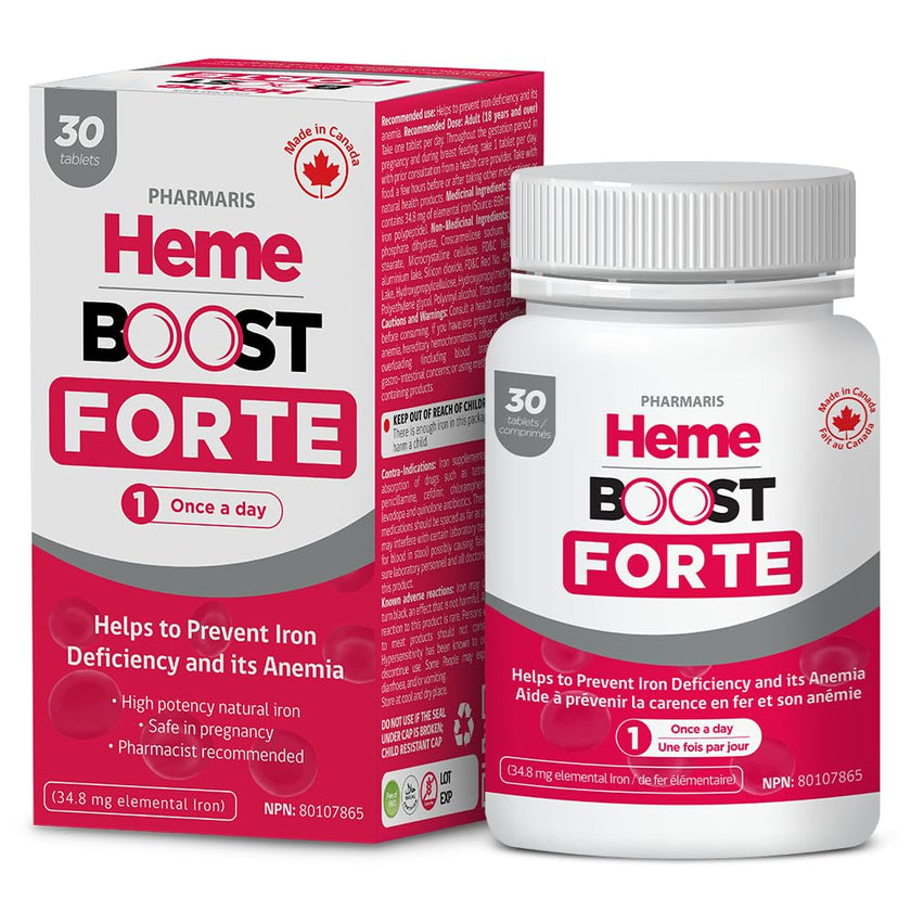 Hemeboost Forte 696 mg Heme Iron Supplements Polypeptide, (34.8 mg Elemental Iron), Prevents Iron Deficiency & Anemia, Better Absorption, Well-Tolerated Formula, Safe for Pregnancy, 30 Tablets 🍁 All In One Marketplace Canada