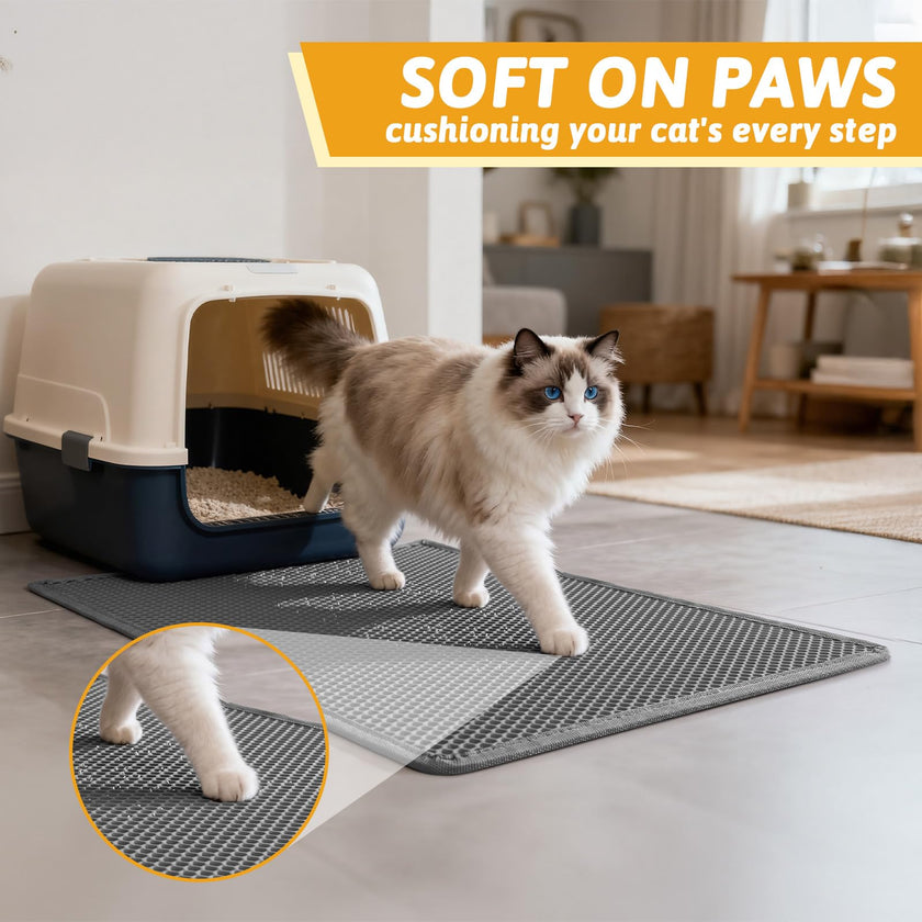 Pieviev Cat Litter Mat Trapper - 76 x 61cm Honeycomb Double Layer Tapis Litiere Chat -Traps Messes, Easy Clean and Durable (Gray) 🍁 All In One Marketplace Canada