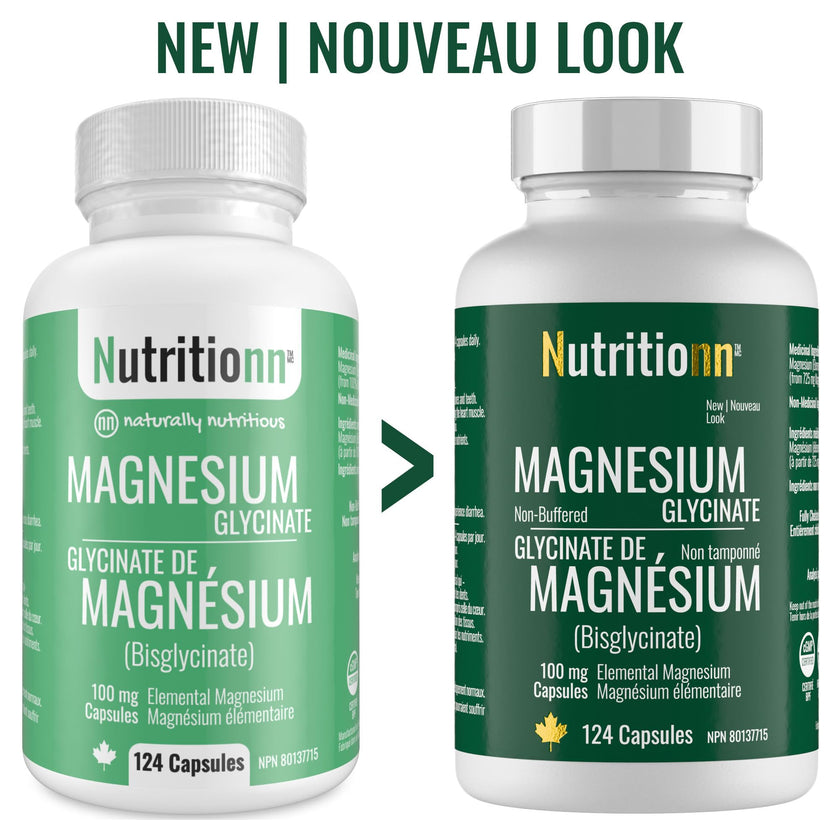 Magnesium Glycinate 100 mg Capsules (Elemental) from Non-Buffered Fully Chelated 100% Magnesium Bisglycinate - 124 High-Absorption Capsules with No Additives - Made in Canada - Nutritionn 🍁 All In One Marketplace Canada