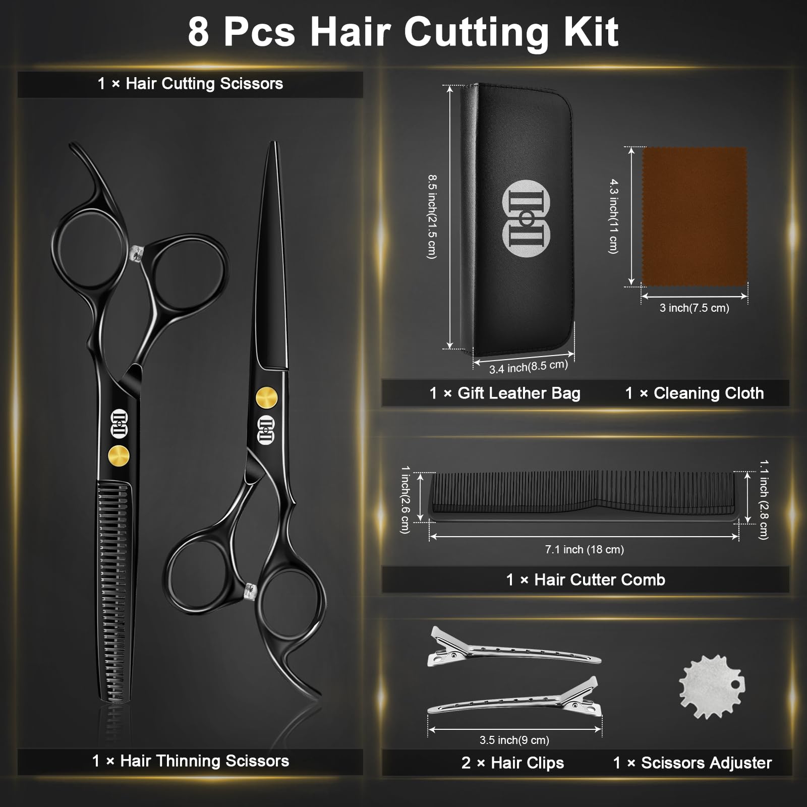 CIICII Hair Cutting Scissors Shears Kit, Professional Barber Haircut Scissors Set (6.7 Inch Hair Beard Hairdressing Trimming Haircutting Thinning Shears) for Men Women Hairdresser Home Salon (Black) 🍁 All In One Marketplace Canada