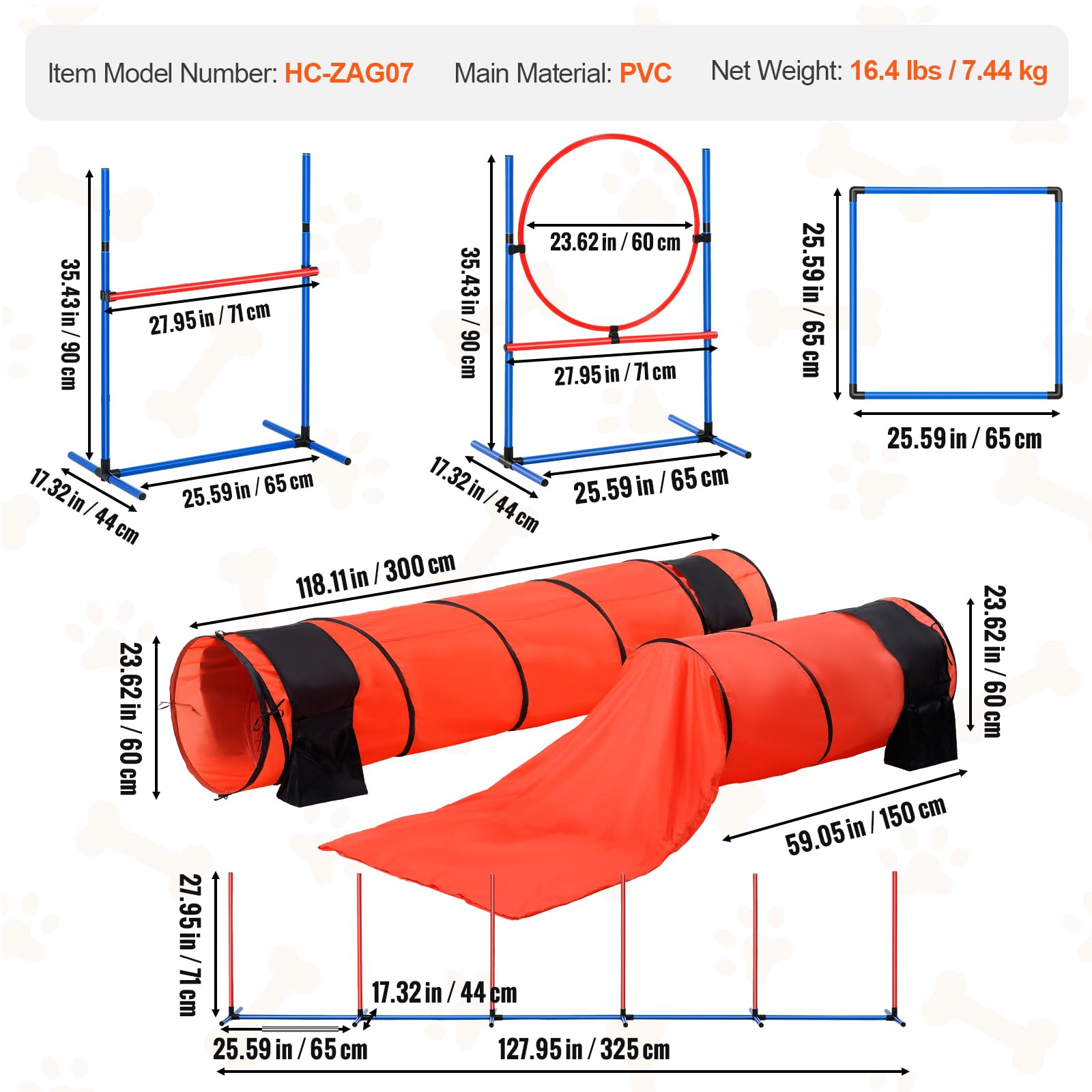 VEVOR Dog Agility Training Equipment, 7 PCS Set Upgrade w/Adjustable High Hurdles,6 Weave Poles,2 Tunnels,Jump Ring,Pause Box, Whistle,Foldable Bowl,Puppy Obstacle Course Kit w/ 3 Bags 🍁 All In One Marketplace Canada