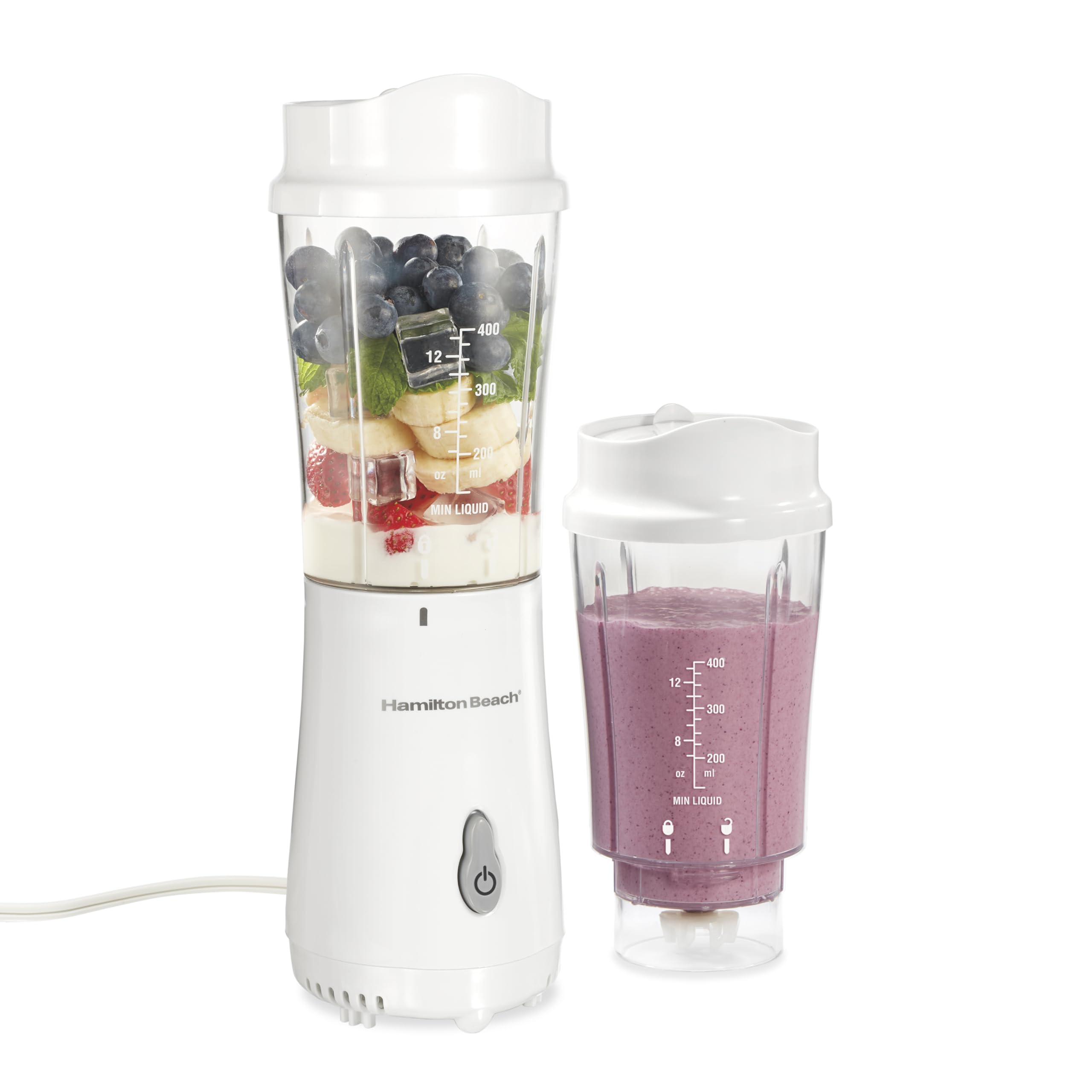 Hamilton Beach Personal Blender for Smoothies & Protein Shakes, Portable Single Serve Blender with 2 Travel Jars & Lids, 14 oz BPA-Free Cups, Stainless Steel Blades, 300W, White, 51102G 🍁 All In One Marketplace Canada