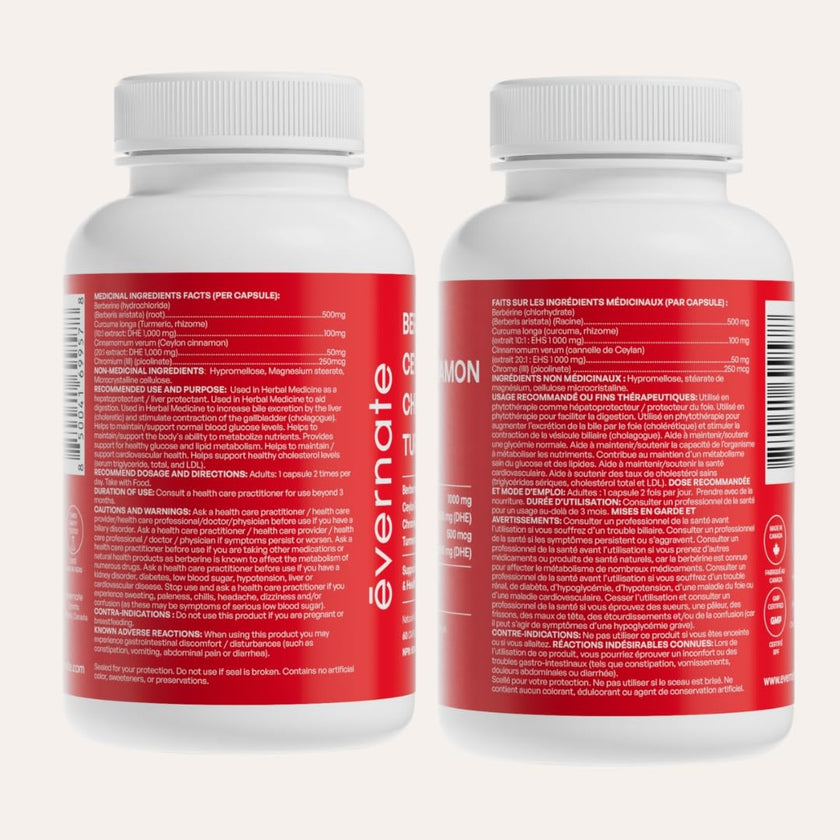 ALL-IN-ONE Berberine 1000 mg with Ceylon Cinnamon 2000 mg, Chromium Picolinate 500 mcg & Turmeric 2000 mg (Per Serving: 2 Capsules) – Blood Sugar, Glucose & Metabolic Support – Cholesterol & Cardiovascular Health – Made in Canada