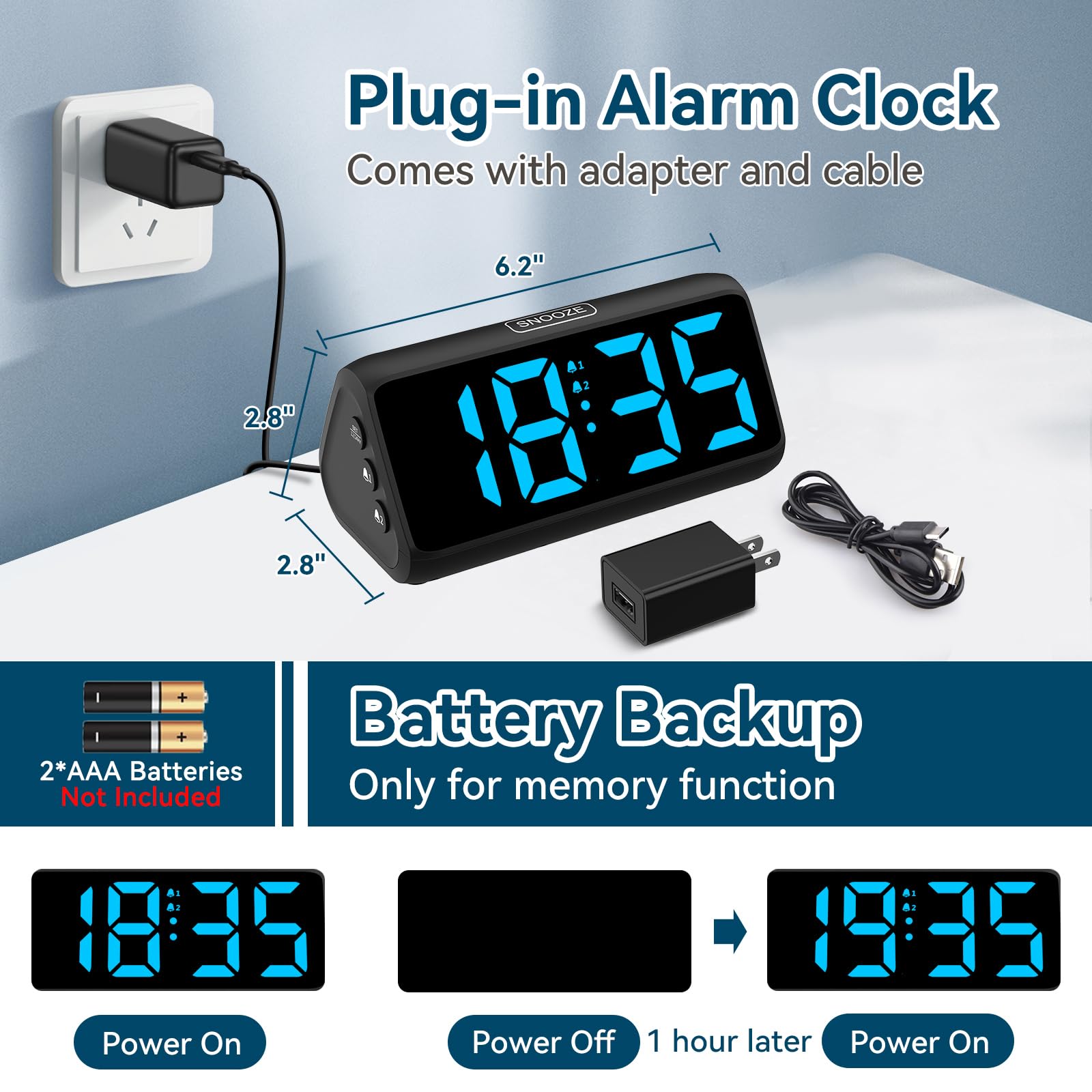 Netzu Loud Alarm Clocks for Bedrooms, Heavy Sleepers Alarm Clock with Dual Alarms, Bold Digits, 5 Dimmers, 4 Volumes, Snooze, Bedside Clock for Deep Sleepers Kids Teens Seniors, Plug in Clock 🍁 All In One Marketplace Canada