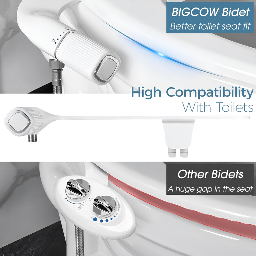 BIGCOW Bidet Attachment for Toilet, Ultra-Slim Dual Nozzle (Frontal & Rear Wash) Hygienic Toilet Bidet, Fresh Cold Water Pressure Adjustable Bidet Attachment with Stainless Steel Inlet 🍁 All In One Marketplace Canada