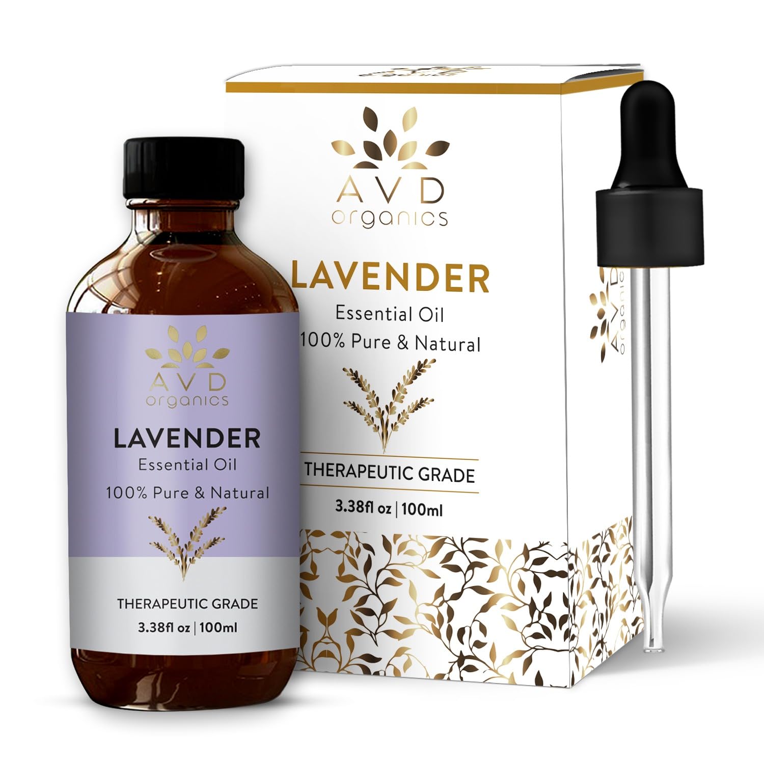 AVD Organics Lavender Essential Oils 100ml | 100% Pure & Natural Lavender Oil Skin | Massage, Aromatherapy, Diffuser, Laundry & Meditation | 3.38 fl. oz 🍁 All In One Marketplace Canada