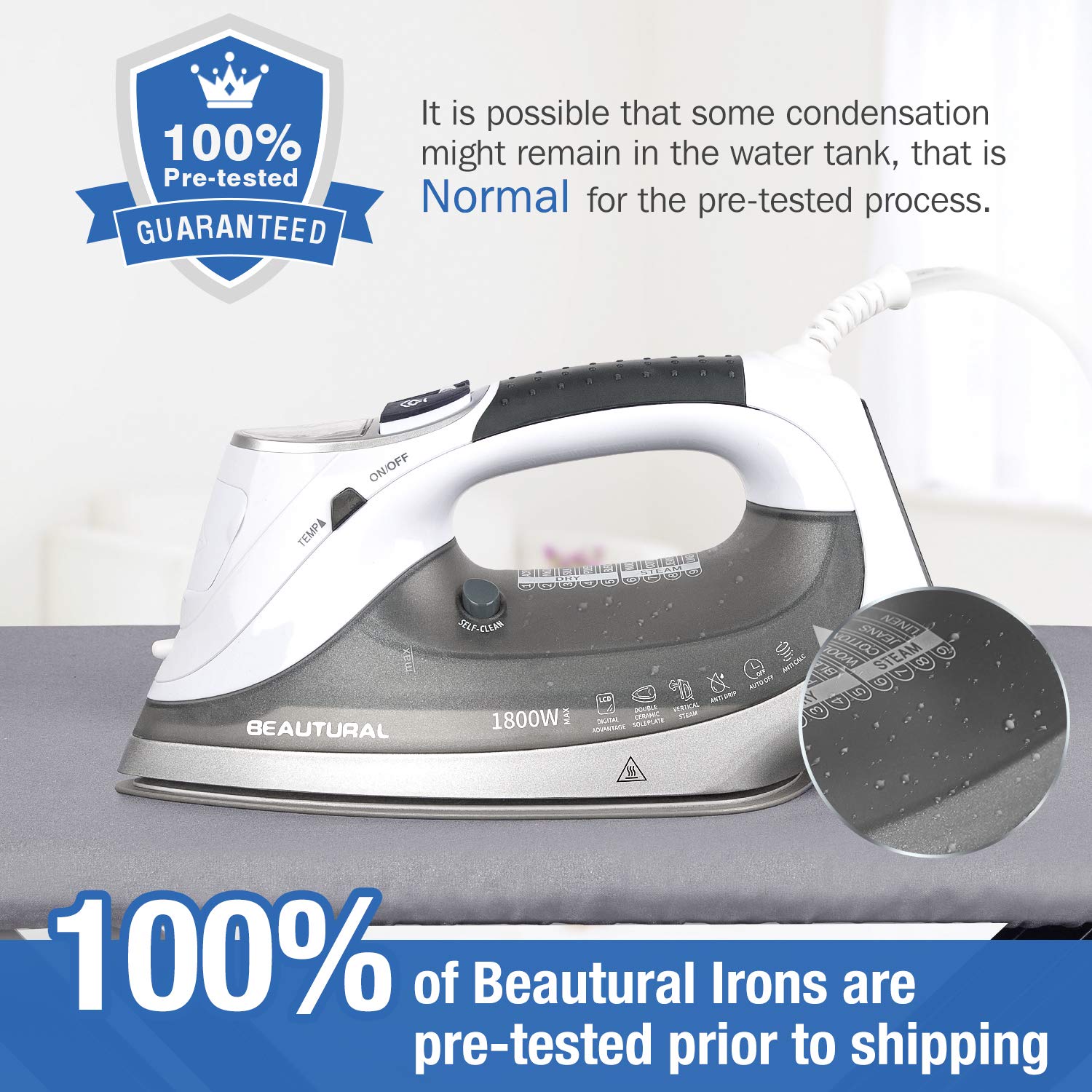 BEAUTURAL 1800-Watt Steam Iron with Digital LCD Screen, Double-Layer and Ceramic Coated Soleplate, 3-Way Auto-Off, 9 Preset Temperature and Steam Settings for Variable Fabric 🍁 All In One Marketplace Canada