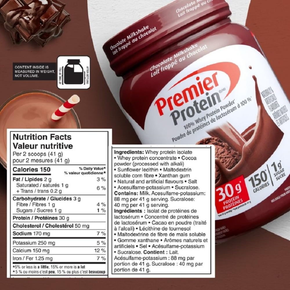 Premier Protein Powder, Chocolate Milkshake, High Protein Powder, 30g of Protein, 1g Sugar, 100% Whey Protein, Keto Friendly, Gluten Free, 17 Servings, 697 Grams 🍁 All In One Marketplace Canada