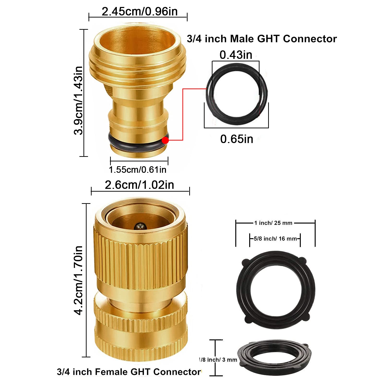 Garden Hose Quick Connectors, Solid Brass 3/4 inch GHT Thread Easy Connect Fittings No-Leak Water Hose Male Female Value Pack (5 Set) with 10pcs Extra Rubber 🍁 All In One Marketplace Canada