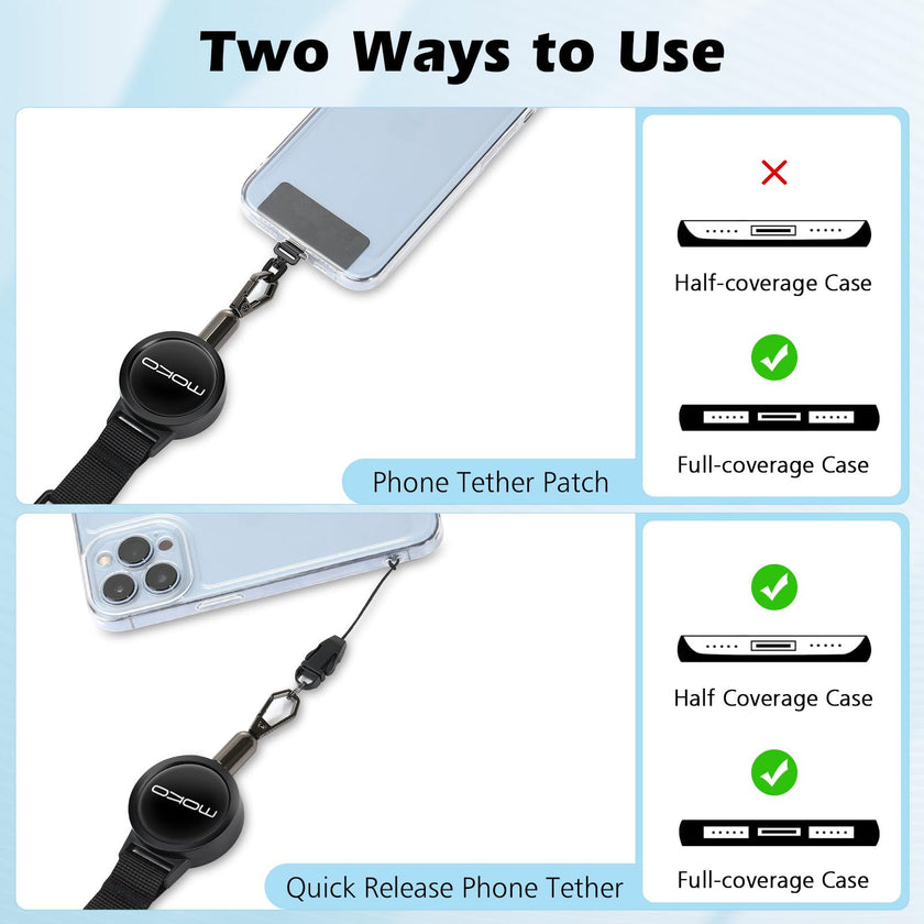 MoKo Anti-theft Phone Tether, Phone Lanyard Retractable Steel Line Cellphone Strap with Locking Carabiner and Metal 360° Tether Tab for Outdoor Skiing Hiking Climbing Fishing, Black 🍁 All In One Marketplace Canada