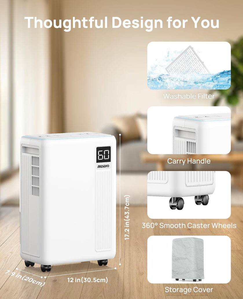 AIUSEVO 26 Pint Dehumidifiers for Basements & Home (Up to 2500 Sq.Ft), Ultra Quiet 40dB Bedroom Dehumidifier with 3 Modes, Continuous Drain & Auto Defrost to Reduce Moisture & Musty Odors 🍁 All In One Marketplace Canada