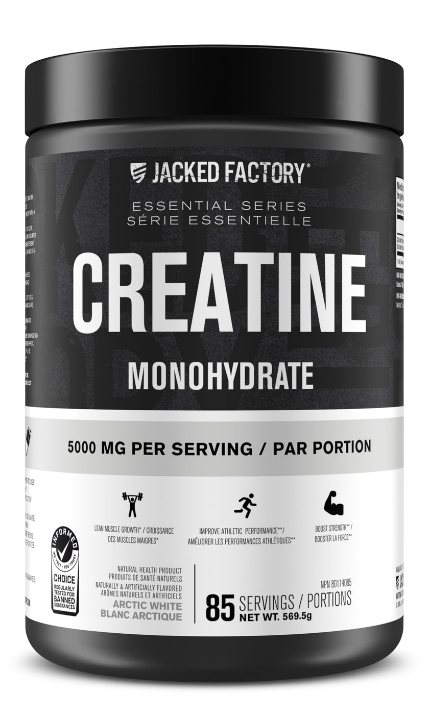 Jacked Factory Creatine Monohydrate Powder - Canadian-Owned Informed Choice Certified Supplement for Increased Muscle Mass*, Improved Strength, Power, & Performance** - 85 Servings, Arctic White 🍁 All In One Marketplace Canada