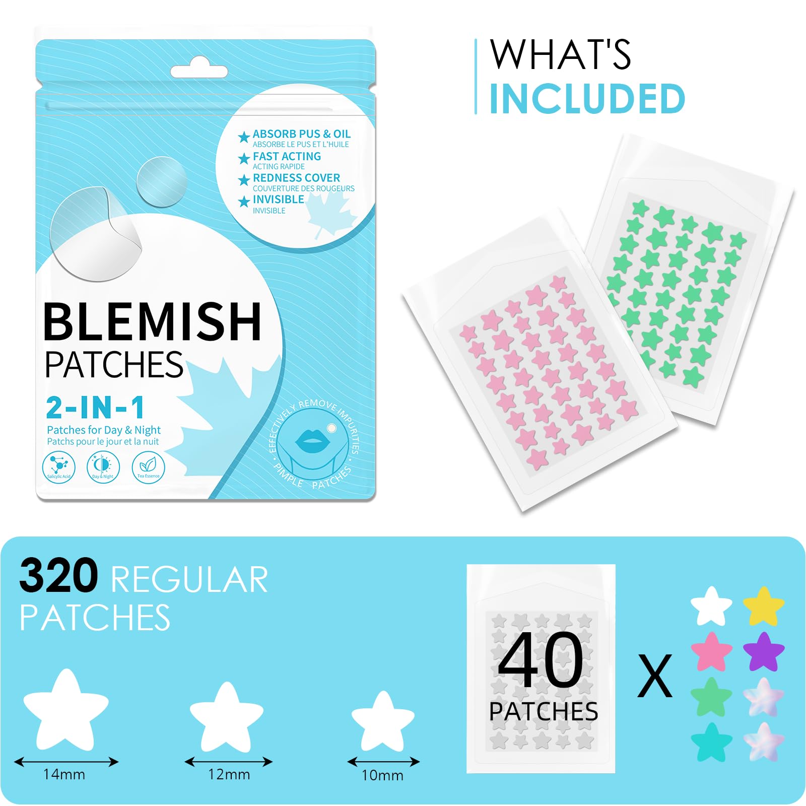 320 PCS Pimple Patch Star Invisible Ultra Thin Star-shaped Pimple Patches Colorful Hydrocolloid Patch Skin Care for Face 🍁 All In One Marketplace Canada