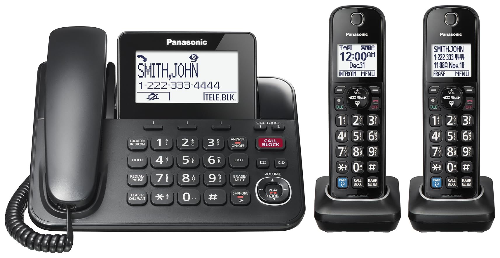 Panasonic Expandable Corded Phone System, Bluetooth Pairing for Wireless Headphones and Hearing Aids, Smart Call Block, Bilingual Talking Caller ID, 2 Handsets - KXTGF892B (Black) 🍁 All In One Marketplace Canada