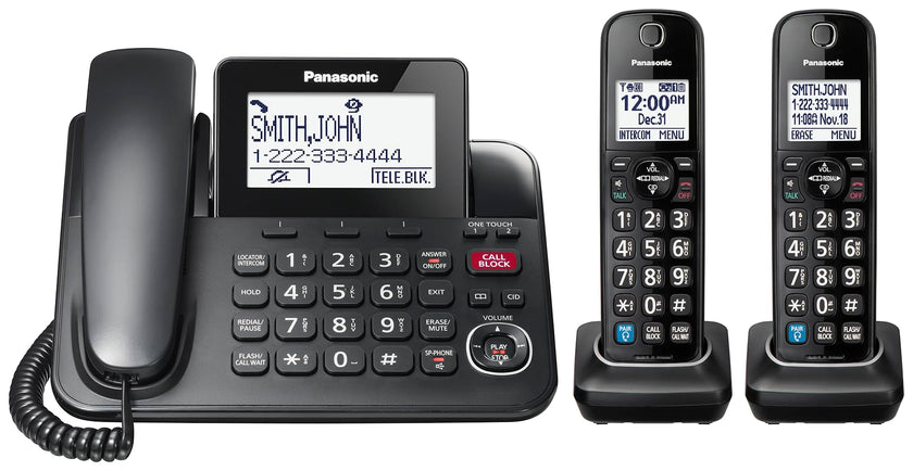 Panasonic Expandable Corded Phone System, Bluetooth Pairing for Wireless Headphones and Hearing Aids, Smart Call Block, Bilingual Talking Caller ID, 2 Handsets - KXTGF892B (Black) 🍁 All In One Marketplace Canada