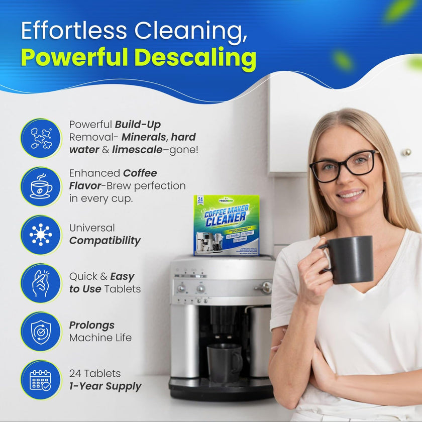 Freshero Coffee Machine Cleaner & Descaler Tablets – 24 Count, Compatible With Keurig, Breville, Ninja, Delonghi, Miele & Espresso Machines, Universal Cleaning Tabs for Coffee Maker Pots (24.0) 🍁 All In One Marketplace Canada
