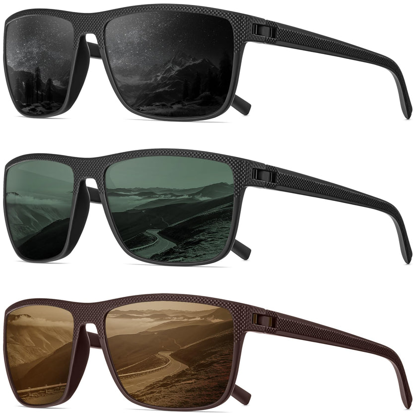 QALLY Polarized Sunglasses Men Lightweight Square Mens Sun Glasses for Driving Sports with UV400 Protection, Black/Dark Green/Tawny 🍁 All In One Marketplace Canada