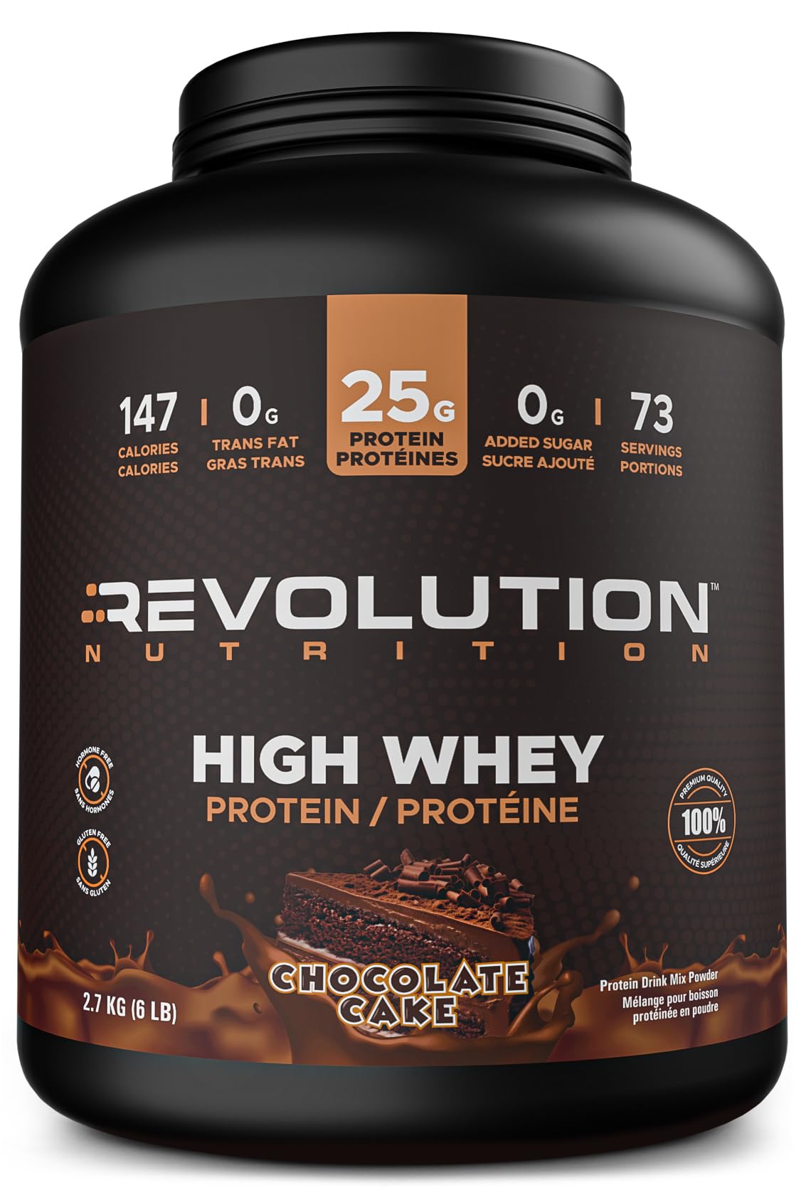 Revolution Nutrition, High Whey, Protein Powder 6LB, Whey Protein, Gluten Free, 25g of Protein Per Scoop, 2.7kg, 73 Servings (Chocolate Cake, 6 Pound) 🍁 All In One Marketplace Canada