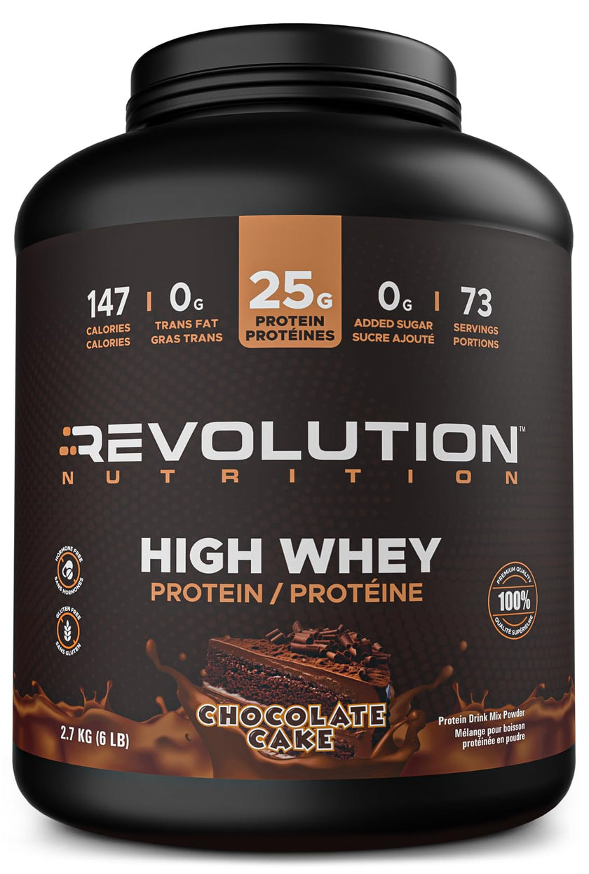 Revolution Nutrition, High Whey, Protein Powder 6LB, Whey Protein, Gluten Free, 25g of Protein Per Scoop, 2.7kg, 73 Servings (Chocolate Cake, 6 Pound) 🍁 All In One Marketplace Canada