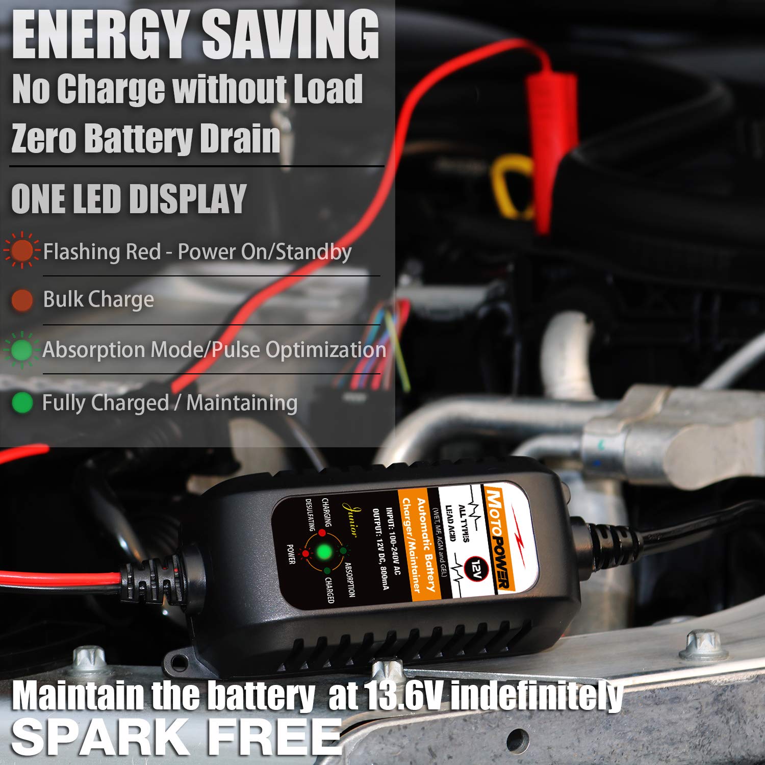 MOTOPOWER MP00205A 12V 800mA Fully Automatic Battery Charger/Maintainer 🍁 All In One Marketplace Canada