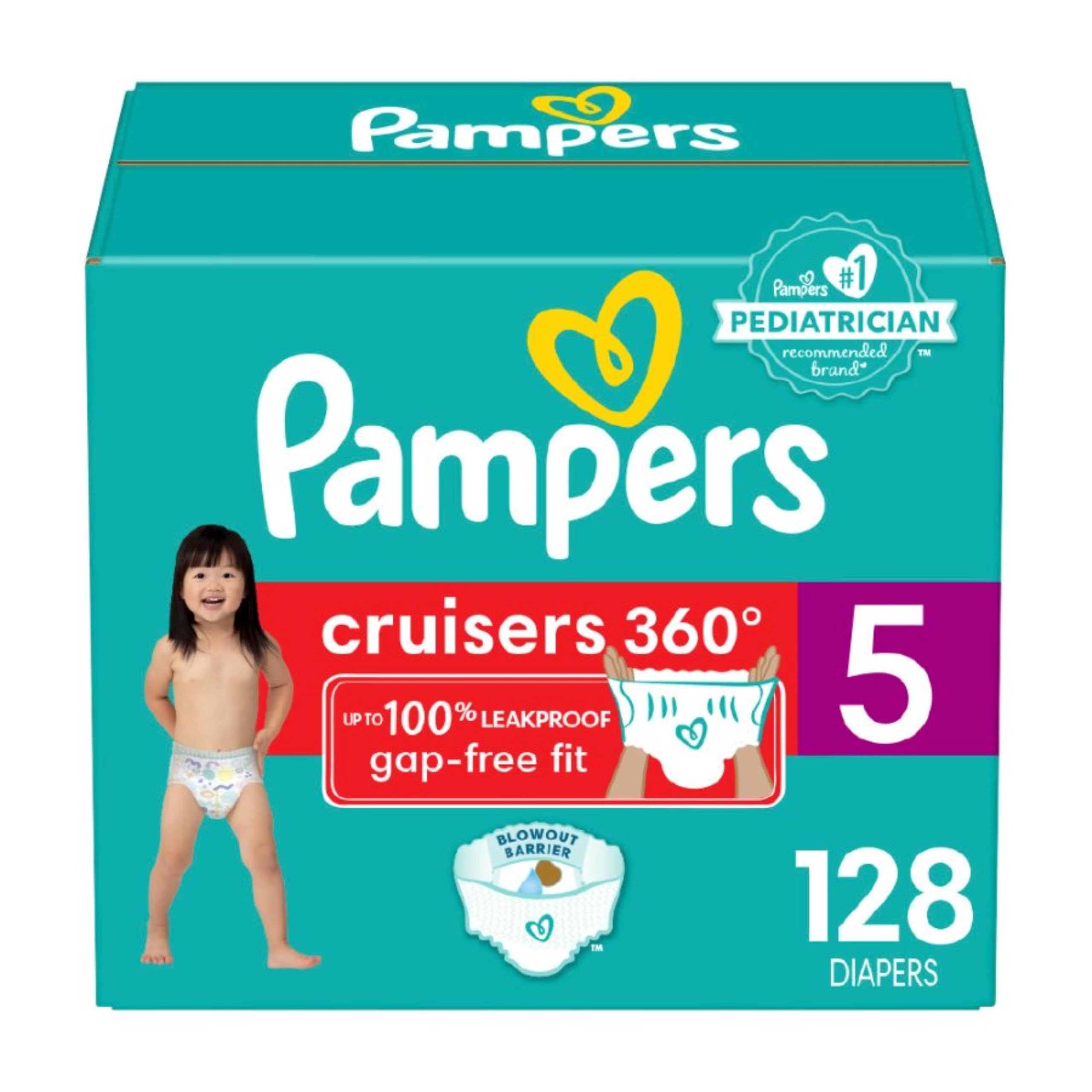Pampers Diapers - Cruisers 360 degrees - Size 5, 128 Count, up to 100% Leakproof Fit, Designed for Active Babies, Pull On Diaper, EZ Off Tabs Designed for Easy Changes 🍁 All In One Marketplace Canada