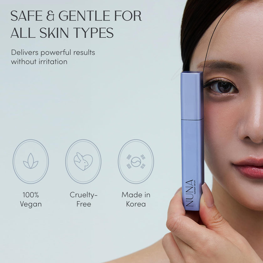 NUNA Eyelash Growth Support Serum 6ml – Eye Lash and Eyebrow Enhancing Serum for Women & Men with Biotin - Korean Multi Peptide & Natural Extracts – Promotes Fuller and Longer Lashes - 6 Month Supply 🍁 All In One Marketplace Canada