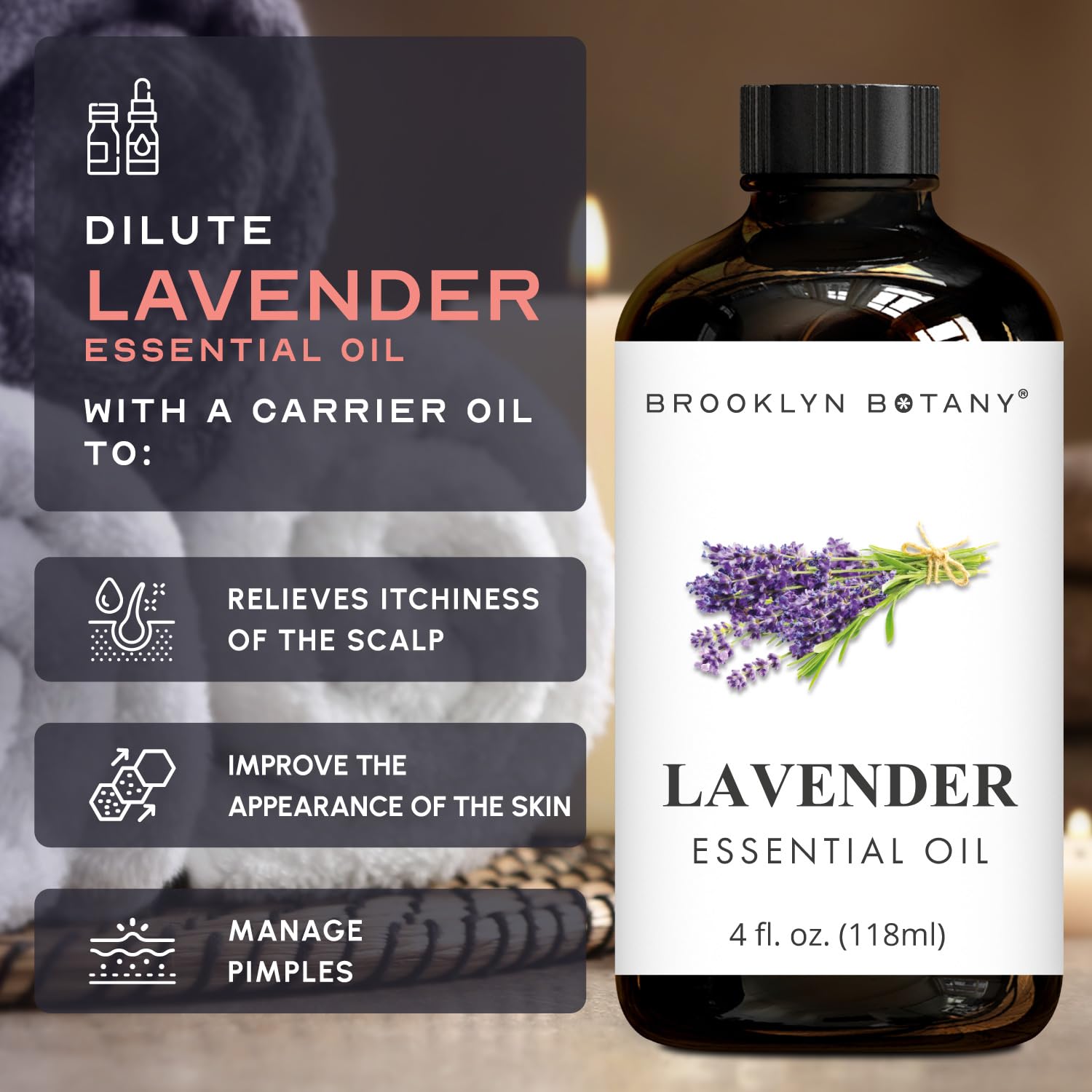 Brooklyn Botany Lavender Essential Oil - Huge 118 ml - with Glass Dropper - for Aromatherapy and Diffuser 🍁 All In One Marketplace Canada