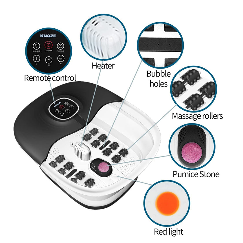 Collapsible Foot Spa Bath with Heat, Remote Control, Temperature Control, Bubbles, Pumice Stone, Red Light, Timer, 16 Massage Roller Pedicure Foot Spa Tub Foot Soaker for Soothe & Relax Tired Feet 🍁 All In One Marketplace Canada